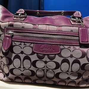 Authentic Coach Purple Penelope Signature C Logo Jacquard Shoulder Bag F15533